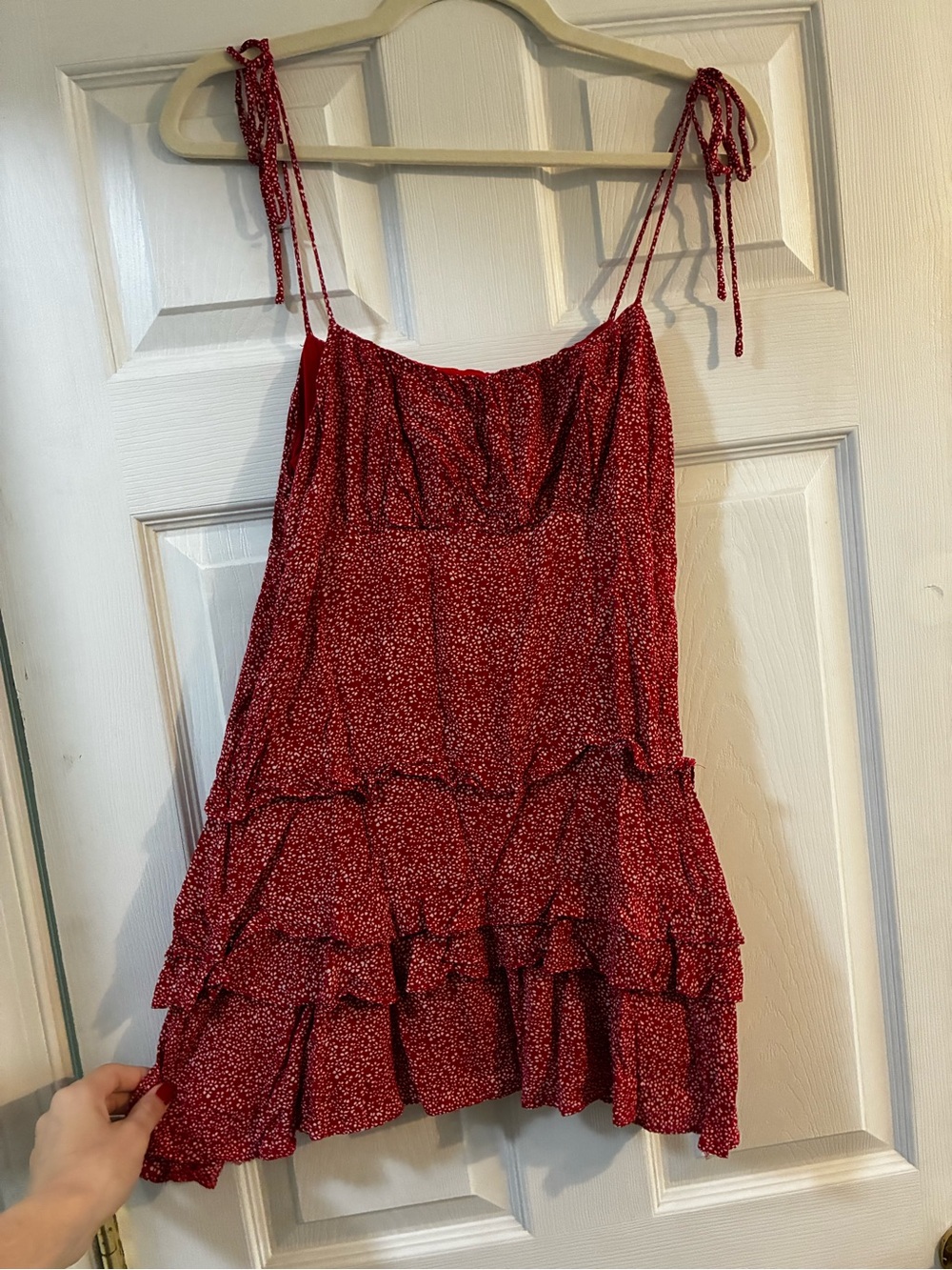 Red and white tie strap mini dress
